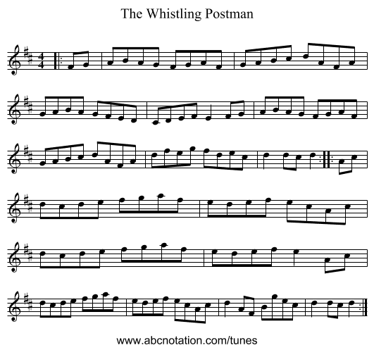The Whistling Postman - staff notation