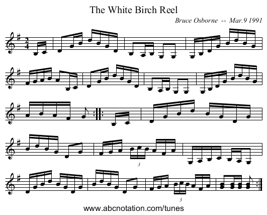 The White Birch Reel - staff notation