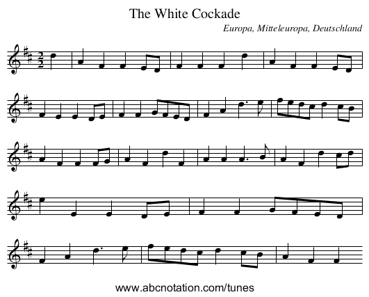The White Cockade - staff notation