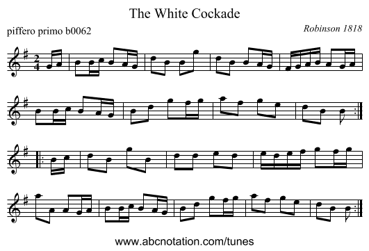 The White Cockade - staff notation