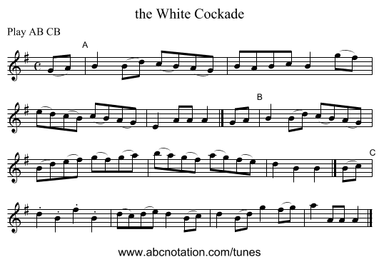 the White Cockade - staff notation