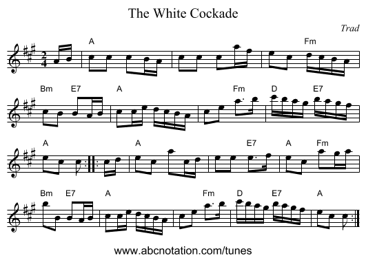 The White Cockade - staff notation
