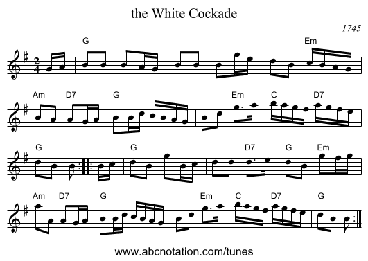 the White Cockade - staff notation
