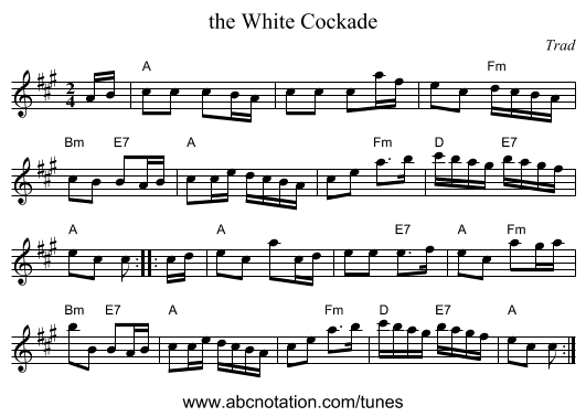 the White Cockade - staff notation