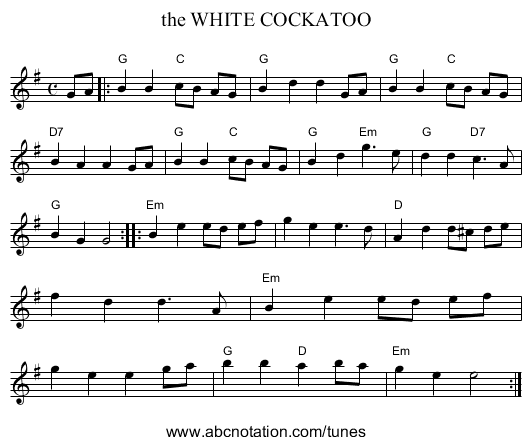 the WHITE COCKATOO - staff notation
