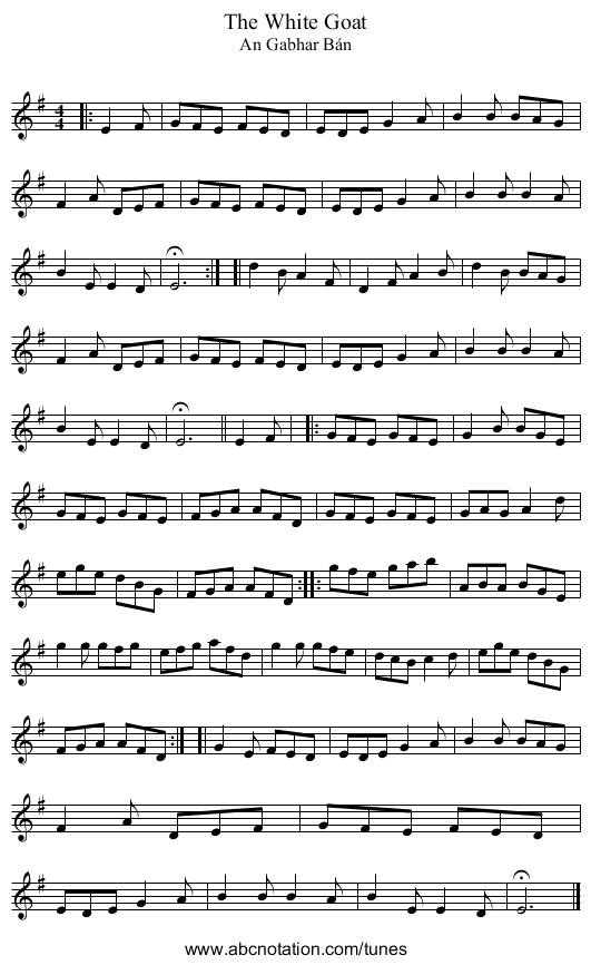 The White Goat - staff notation