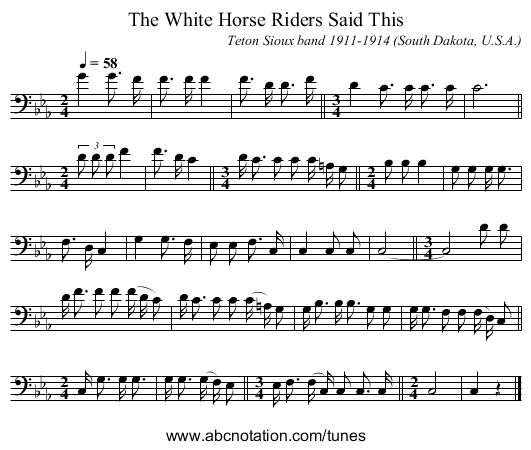 The White Horse Riders Said This - staff notation