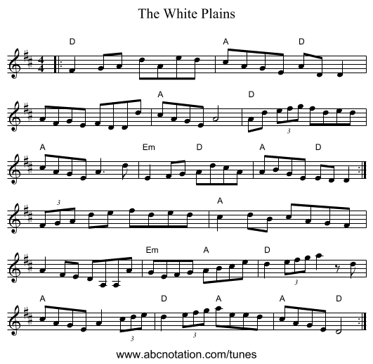 The White Plains - staff notation