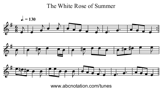 The White Rose of Summer - staff notation