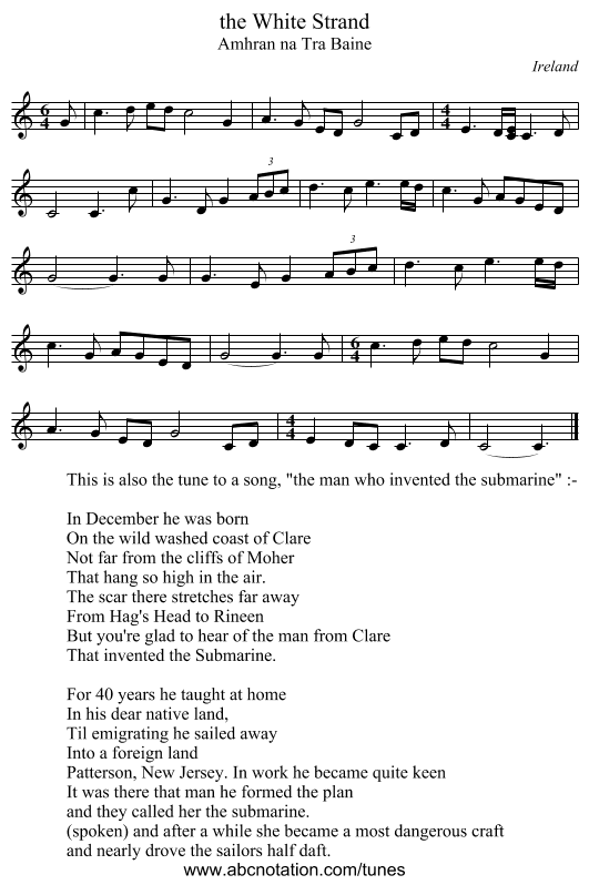 the White Strand - staff notation