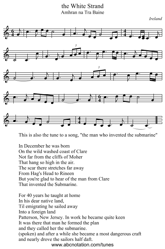 the White Strand - staff notation