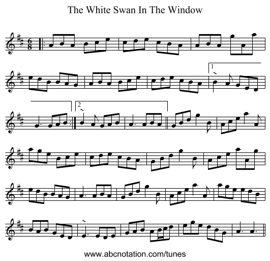 The White Swan In The Window - staff notation