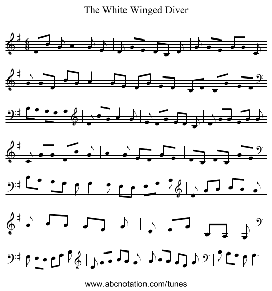 The White Winged Diver - staff notation