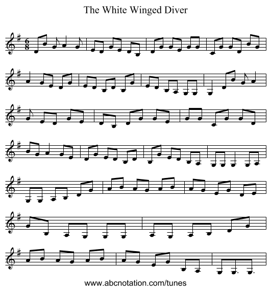 The White Winged Diver - staff notation