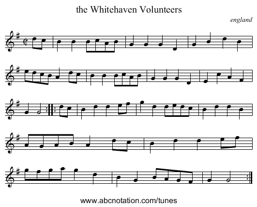the Whitehaven Volunteers - staff notation