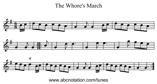 The Whore's March - staff notation
