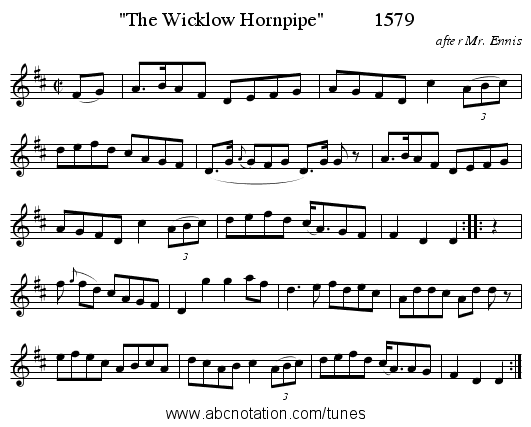 The Wicklow Hornpipe          1579 - staff notation