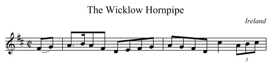 The Wicklow Hornpipe - staff notation