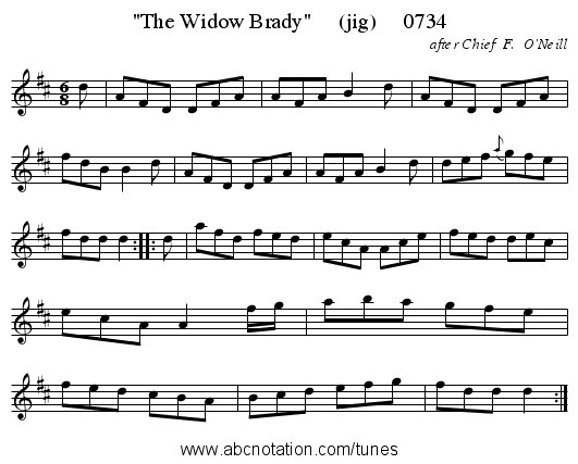 The Widow Brady (jig) 0734 - staff notation