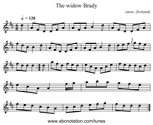 The widow Brady - staff notation