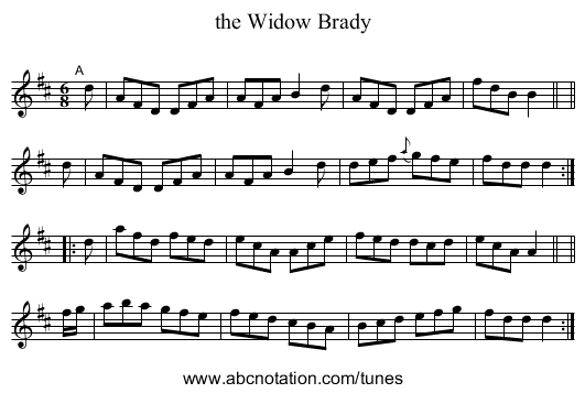 the Widow Brady - staff notation