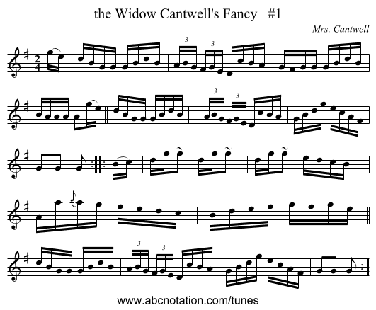 the Widow Cantwell's Fancy   #1 - staff notation