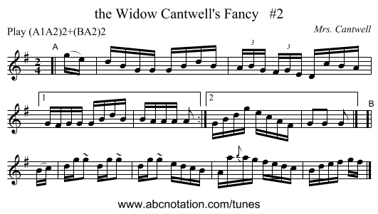 the Widow Cantwell's Fancy   #2 - staff notation