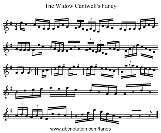 The Widow Cantwell's Fancy - staff notation