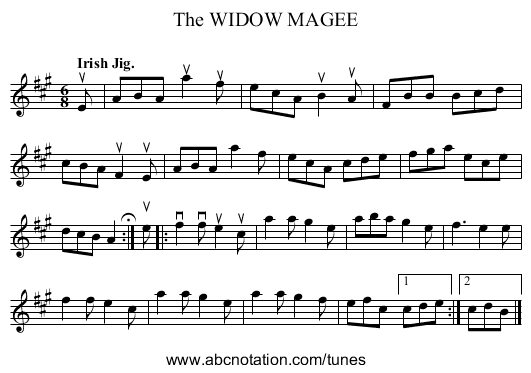 The WIDOW MAGEE - staff notation