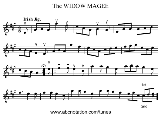 The WIDOW MAGEE - staff notation