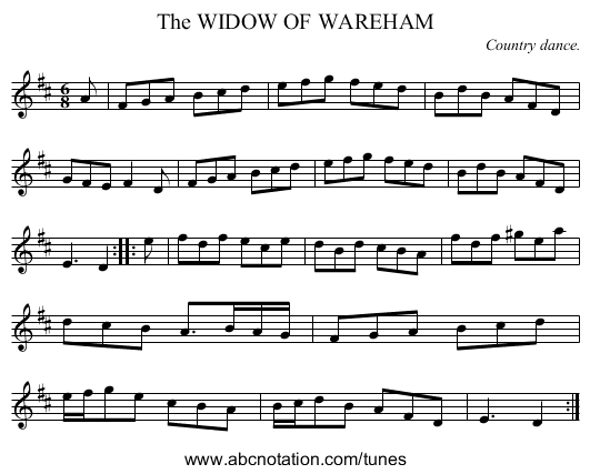 The WIDOW OF WAREHAM - staff notation