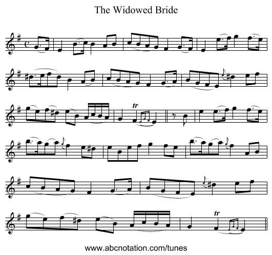 The Widowed Bride - staff notation