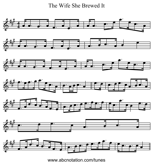The Wife She Brewed It - staff notation