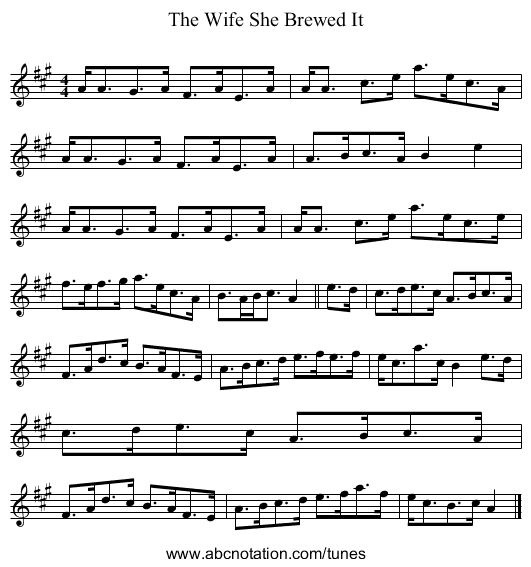 The Wife She Brewed It - staff notation