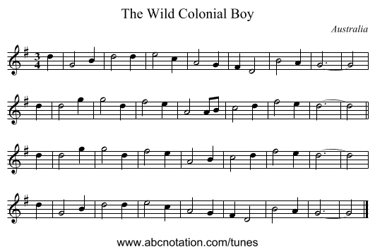 The Wild Colonial Boy - staff notation