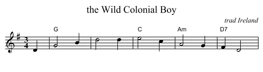 the Wild Colonial Boy - staff notation