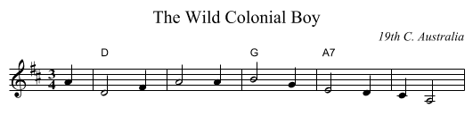 The Wild Colonial Boy - staff notation