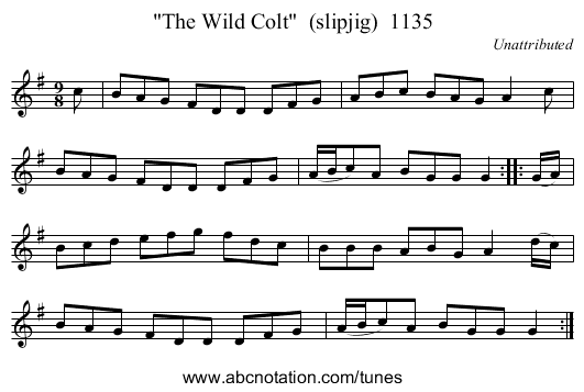 The Wild Colt (slipjig) 1135 - staff notation