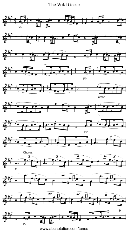 The Wild Geese - staff notation