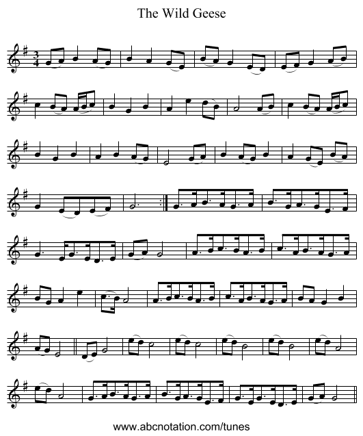 The Wild Geese - staff notation