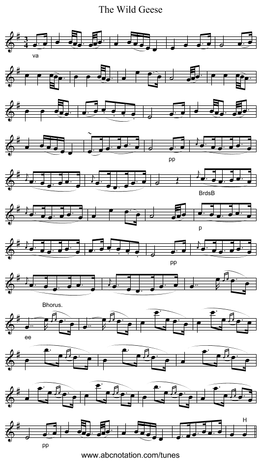 The Wild Geese - staff notation