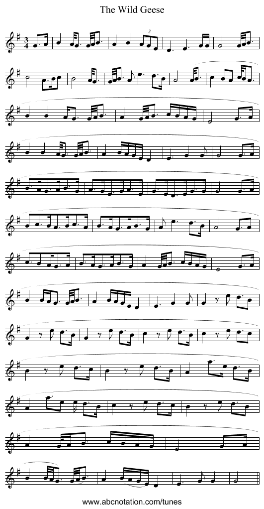 The Wild Geese - staff notation
