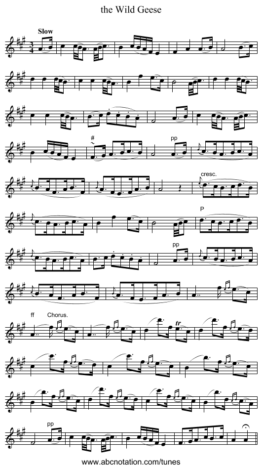 the Wild Geese - staff notation