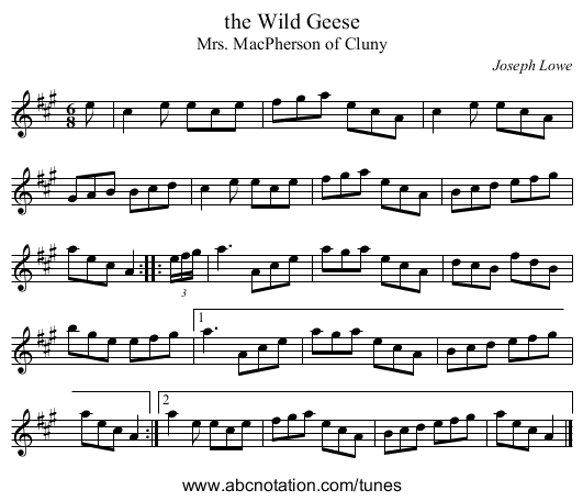 the Wild Geese - staff notation