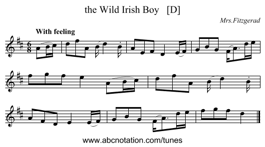 the Wild Irish Boy   [D] - staff notation