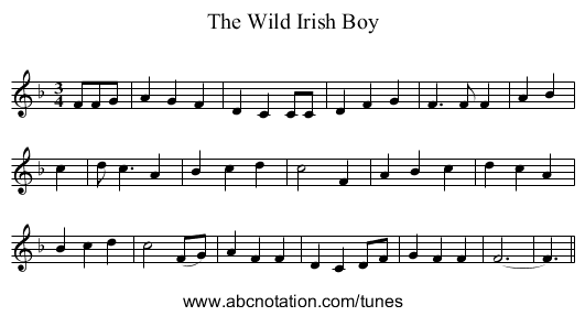 The Wild Irish Boy - staff notation
