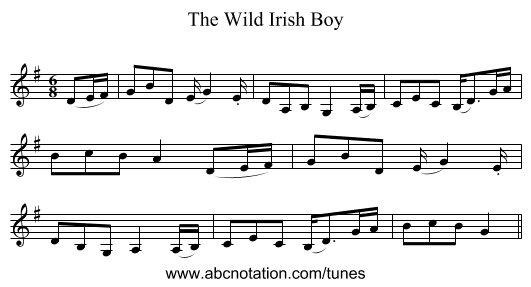 The Wild Irish Boy - staff notation