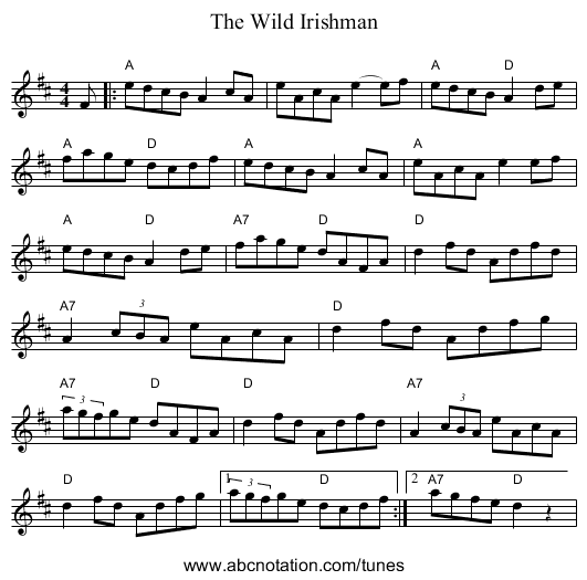 The Wild Irishman - staff notation