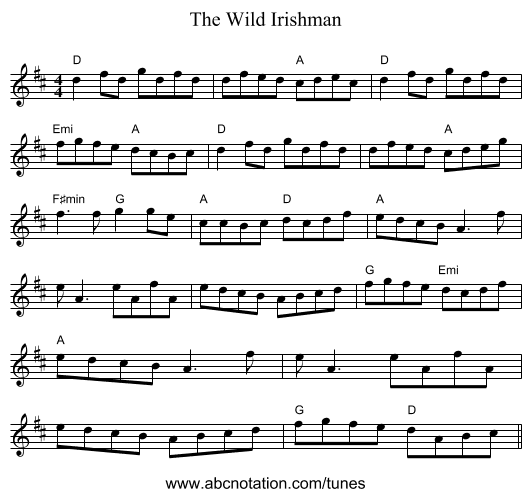 The Wild Irishman - staff notation