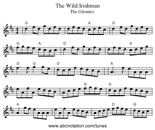 The Wild Irishman - staff notation